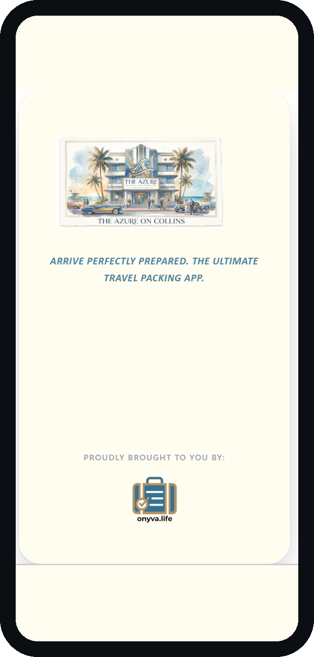 Branded welcome screen guests see the moment they book, for The Azure on Collins