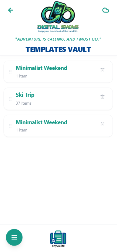 Templates Vault storing reusable packing lists